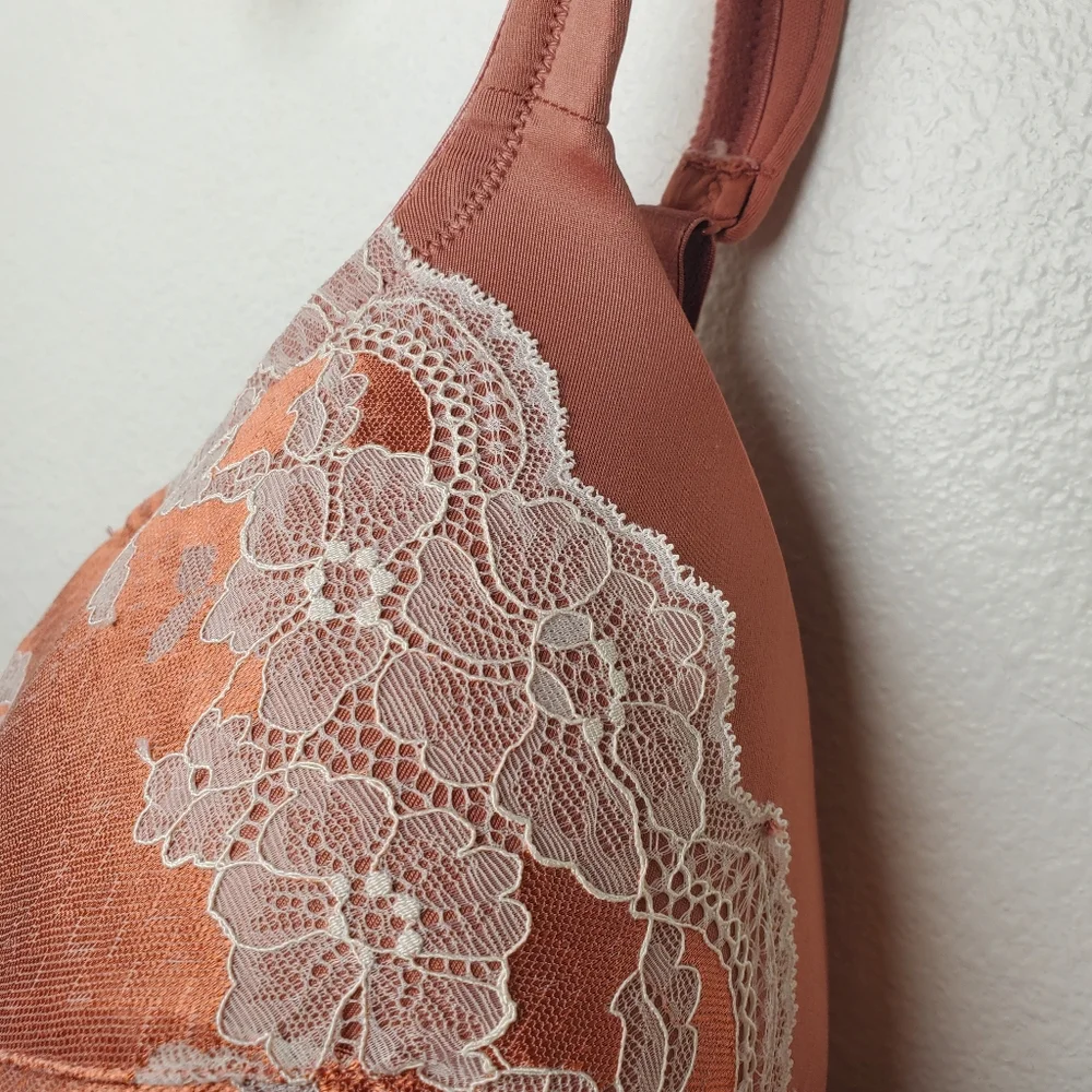 Cacique By Lane Bryant Mauve Pink Lightly Line Full Coverage Lace Trim Satin Bra